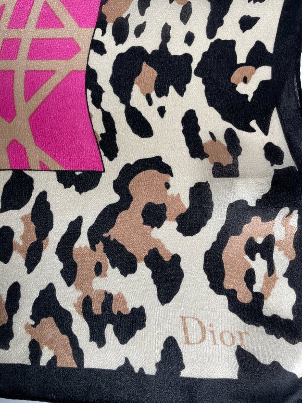 Vintage Christian Dior Silk Chiffon Scarf Leopard Pink Logo 66" x 24" - Picture 5 of 16